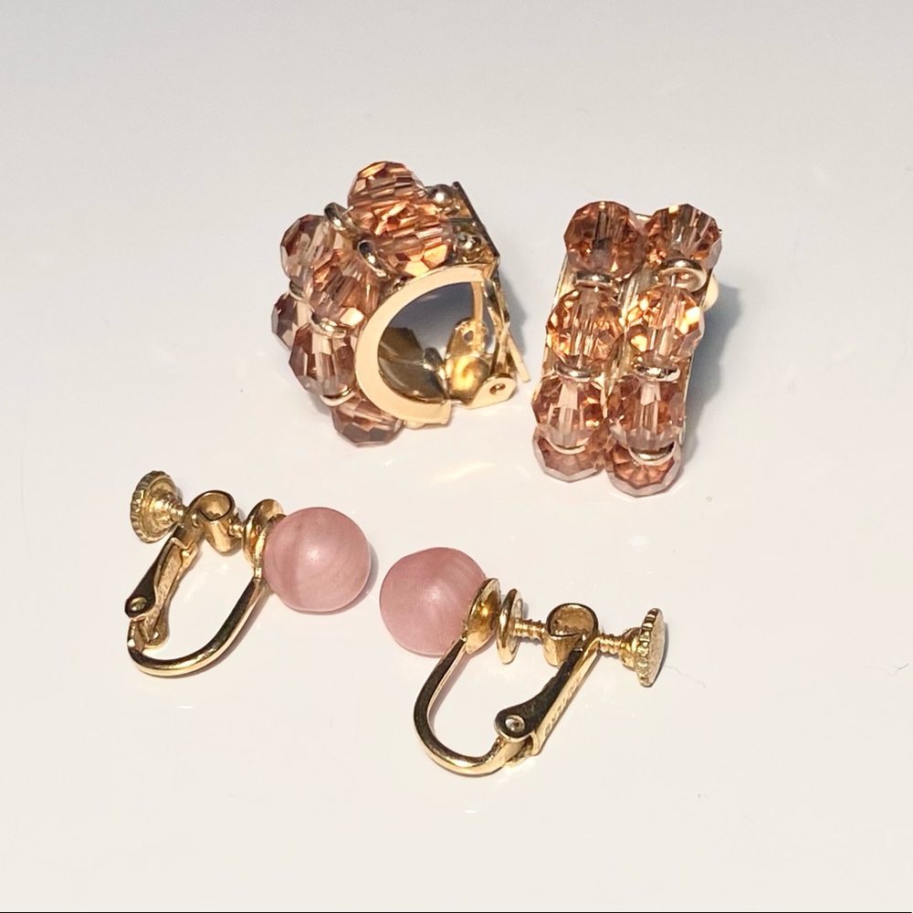 Napier Crystal Clip On & Pink Screw Back Earrings - Picture 5 of 14